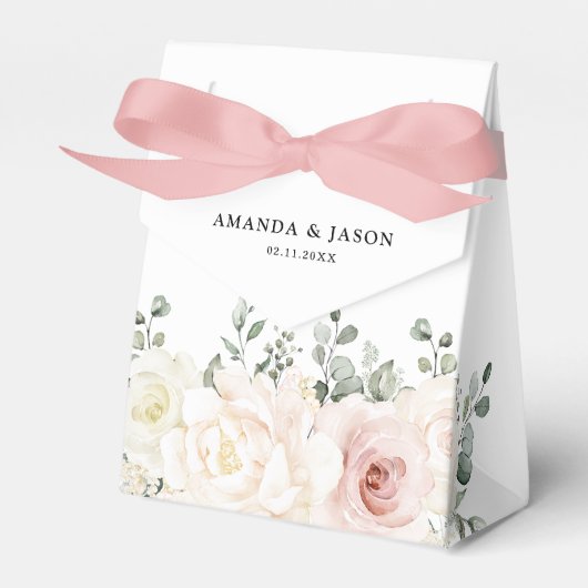 Champagne Ivory Blush Pink Floral Greenery Wedding Bedankdoosjes (Voorkant Zijde)