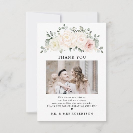 Champagne Ivory Blush Pink Floral Greenery Wedding Bedankkaart (Voorkant)
