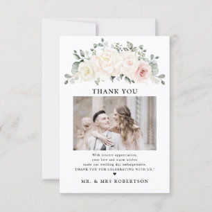 Champagne Ivory Blush Pink Floral Greenery Wedding Bedankkaart