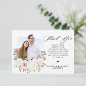 Champagne Ivory Blush Pink Floral Greenery Wedding Bedankkaart (Staand voorkant)
