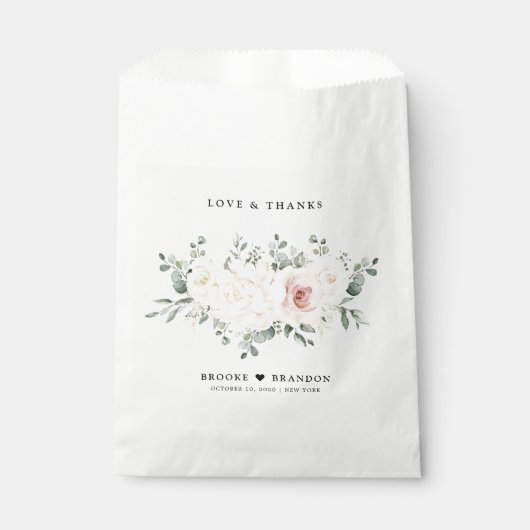 Champagne Ivory Blush Pink Floral Greenery Wedding Bedankzakje (Voorkant)