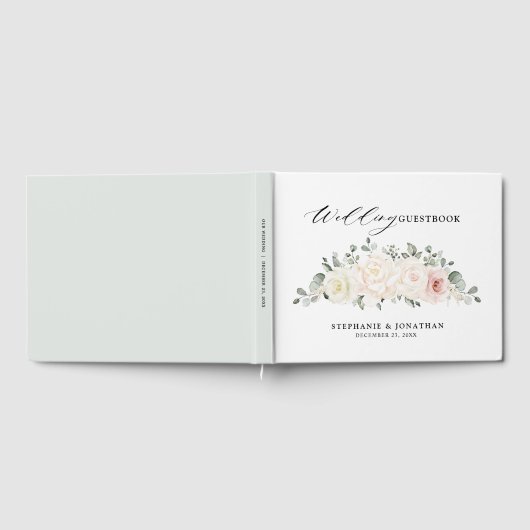 Champagne Ivory Blush Pink Floral Greenery Wedding Gastenboek (Volledig)