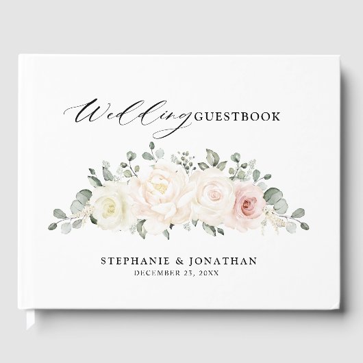 Champagne Ivory Blush Pink Floral Greenery Wedding Gastenboek (Voorkant)