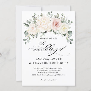 Champagne Ivory Blush Pink Floral Greenery Wedding Kaart
