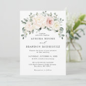 Champagne Ivory Blush Pink Floral Greenery Wedding Kaart (Staand voorkant)