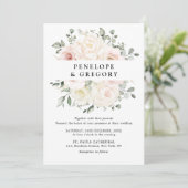 Champagne Ivory Blush Pink Floral Greenery Wedding Kaart (Staand voorkant)