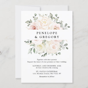 Champagne Ivory Blush Pink Floral Greenery Wedding Kaart