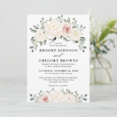 Champagne Ivory Blush Pink Floral Greenery Wedding Kaart (Staand voorkant)