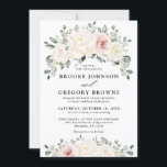 Champagne Ivory Blush Pink Floral Greenery Wedding Kaart<br><div class="desc">Ivory floral bruiloft Uitnodiging met elegante bouquet van perzik ,  wit ,  goud,  champagne ivoor,  zwart roos,  ranunculus bloemknoppen en groene eucalyptusbladeren en elegante waterverf bouquet. Neem contact met mij op voor hulp bij aanpassingen of als u een ander product nodig hebt met dit ontwerp.</div>