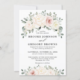 Champagne Ivory Blush Pink Floral Greenery Wedding Kaart
