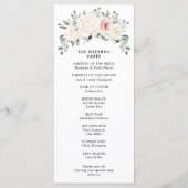 Champagne Ivory Blush Pink Floral Greenery Wedding Programmakaart (Achterkant)