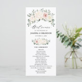 Champagne Ivory Blush Pink Floral Greenery Wedding Programmakaart (Staand voorkant)