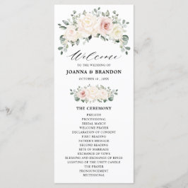 Champagne Ivory Blush Pink Floral Greenery Wedding Programmakaart