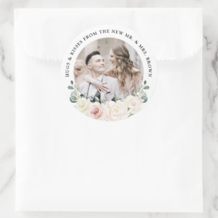 Champagne Ivory Blush Pink Floral Greenery Wedding Ronde Sticker