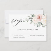 Champagne Ivory Blush Pink Floral Greenery Wedding RSVP Kaartje (Voorkant)