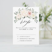 Champagne Ivory Blush Pink Floral Greenery Wedding RSVP Kaartje (Staand voorkant)