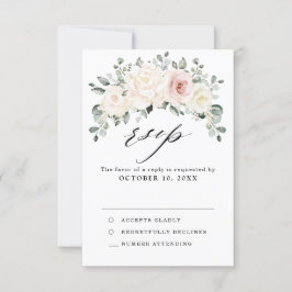 Champagne Ivory Blush Pink Floral Greenery Wedding RSVP Kaartje