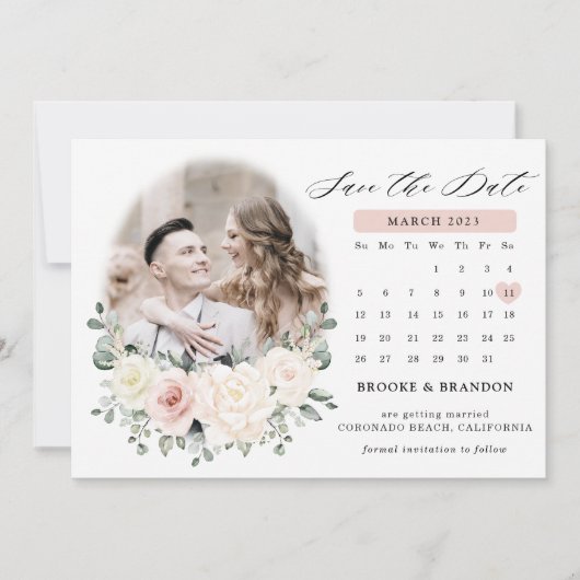 Champagne Ivory Blush Pink Floral Greenery Wedding Save The Date (Voorkant)