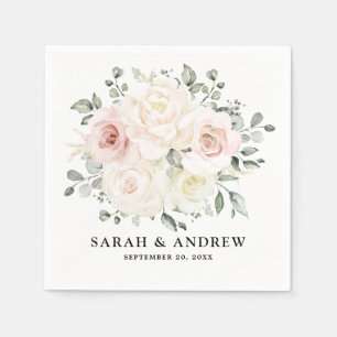 Champagne Ivory Blush Pink Floral Greenery Wedding Servet
