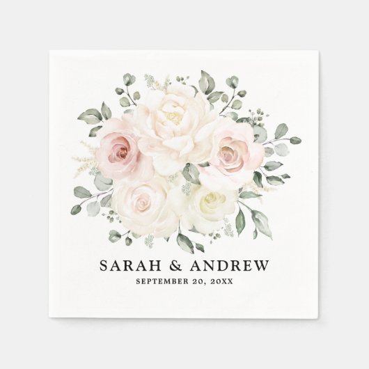 Champagne Ivory Blush Pink Floral Greenery Wedding Servet (Voorkant)