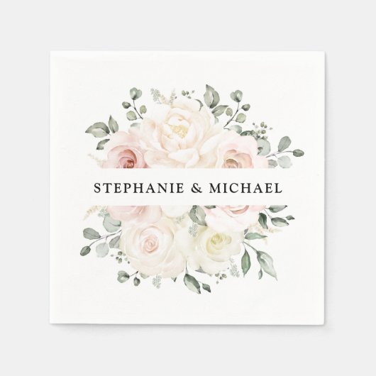 Champagne Ivory Blush Pink Floral Greenery Wedding Servet (Voorkant)