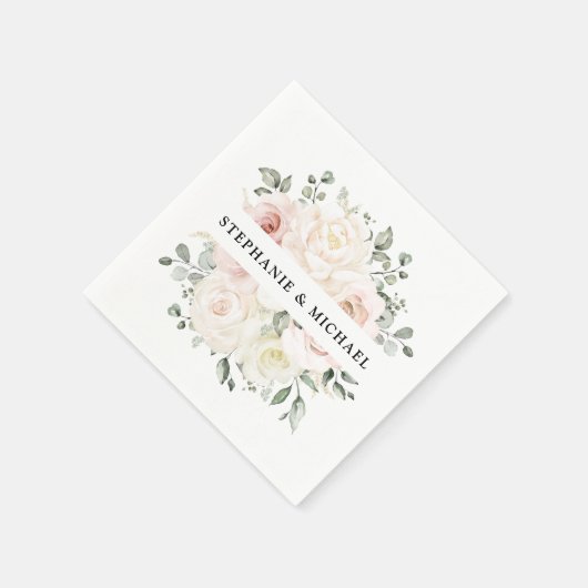 Champagne Ivory Blush Pink Floral Greenery Wedding Servet (Hoek)