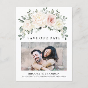 Champagne Ivory Blush Pink Floral Save the Date Briefkaart