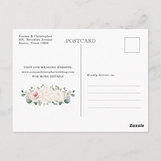 Champagne Ivory Blush Pink Floral Save the Date Briefkaart (Achterkant)