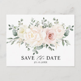 Champagne Ivory Blush Pink Floral Save the Date Briefkaart