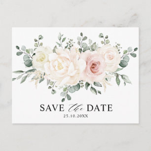 Champagne Ivory Blush Pink Floral Save the Date Briefkaart