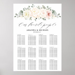 Champagne Ivory Blush Pink  Guest Seating Chart Poster