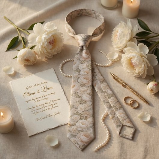 Champagne Ivory Floral Wedding Stropdas
