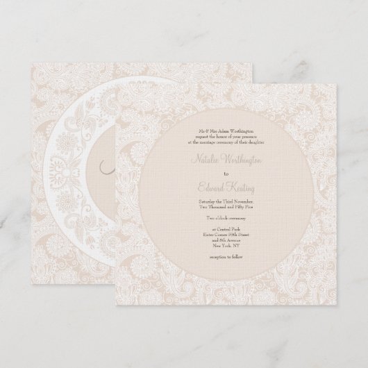 Champagne Ivory Lace Monogram Wedding Invite Kaart (Voorkant / Achterkant)