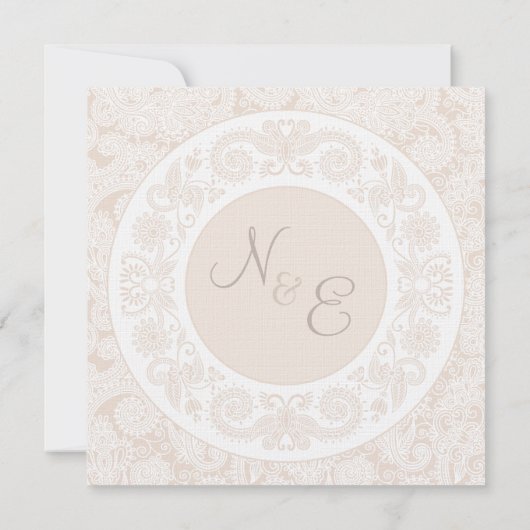Champagne Ivory Lace Monogram Wedding Invite Kaart (Achterkant)