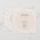Champagne Ivory Lace Monogram Wedding Invite Kaart (Voorkant / Achterkant)