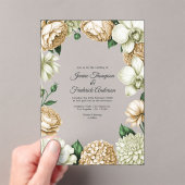 Champagne & Ivory Modern Botanical Wedding Acryl Uitnodigingen (Insitu (Draagbaar))