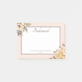 Champagne Ivory Pink Floral Bridesmaid Post-it® Notes