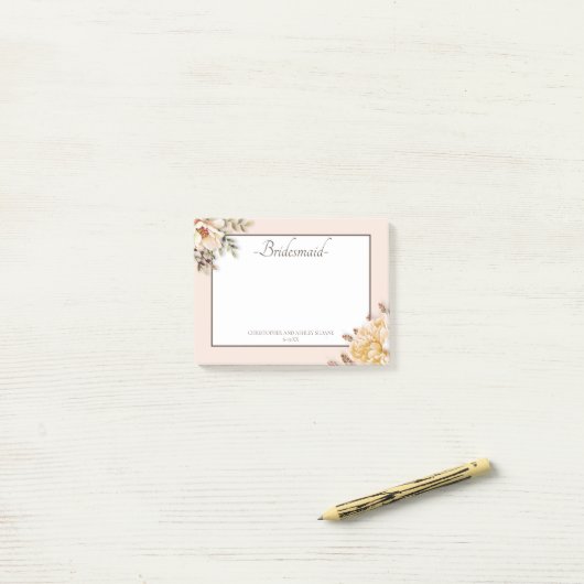 Champagne Ivory Pink Floral Bridesmaid Post-it® Notes (Op bureau)