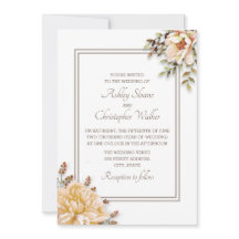 Champagne Ivory White Floral Wedding Invitation