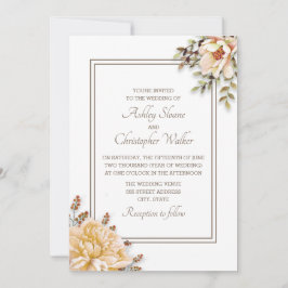 Champagne Ivory White Floral Wedding Invitation Kaart
