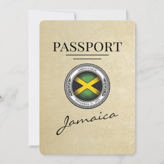 Champagne Jamaica Paspoort Trouw Uitnodiging (Achterkant)