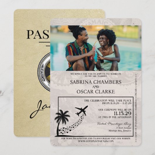 Champagne Jamaica Passport Huwelijksuitnodiging Kaart (Voorkant / Achterkant)