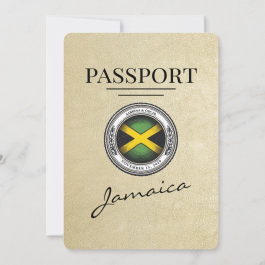 Champagne Jamaica Passport Huwelijksuitnodiging Kaart (Achterkant)