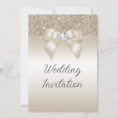 Champagne Jeweled Bow & Glitter Bruiloft Kaart (Voorkant)