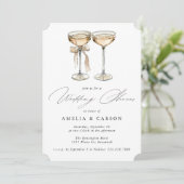 Champagne kalligrafie elegante bruiloft douche kaart (Staand voorkant)