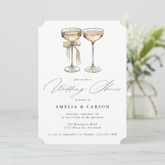 Champagne kalligrafie elegante bruiloft douche kaart (Staand voorkant)