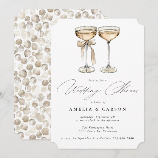 Champagne kalligrafie elegante bruiloft douche kaart (Voorkant / Achterkant)