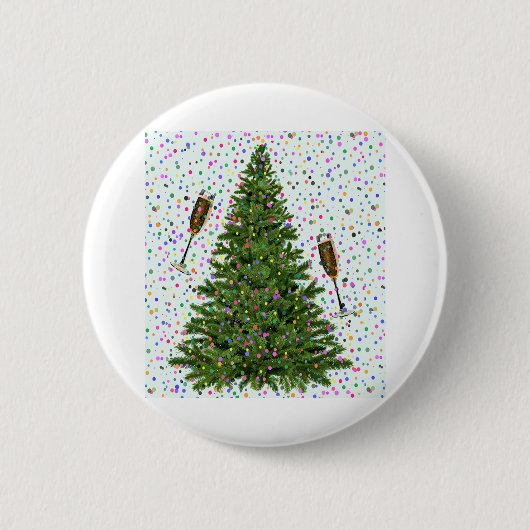champagne kerstboom ronde button 5,7 cm (Voorkant)