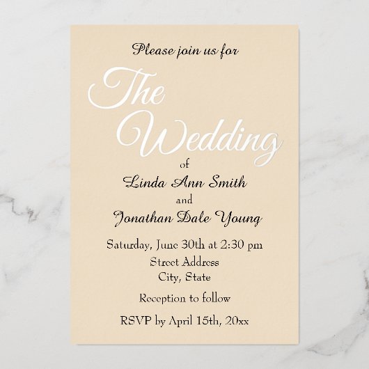 Champagne Kleur Eenvoudige Stijl Trouwen Folie Uitnodiging (Voorkant)