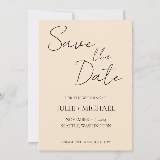 Champagne Kleur Eenvoudige Stijl Trouwen Save The Date (Voorkant)
